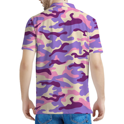 Pastel Purple Camouflage Print Men's Polo Shirt