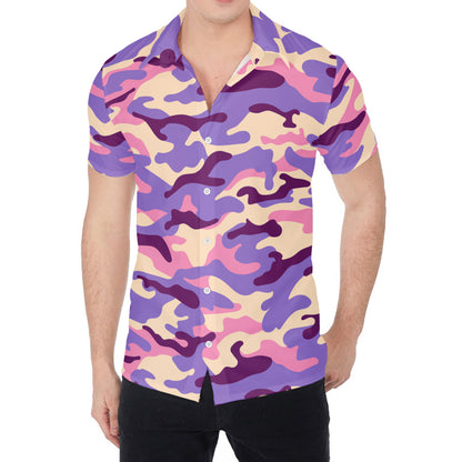 Pastel Purple Camouflage Print Men's Shirt