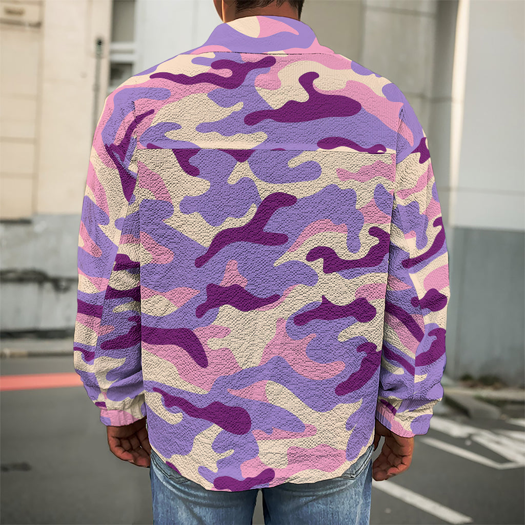 Pastel Purple Camouflage Print Men's Shirt Jacket