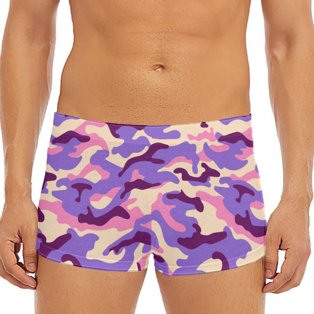 Pastel Purple Camouflage Print Men's Short Boxer Briefs