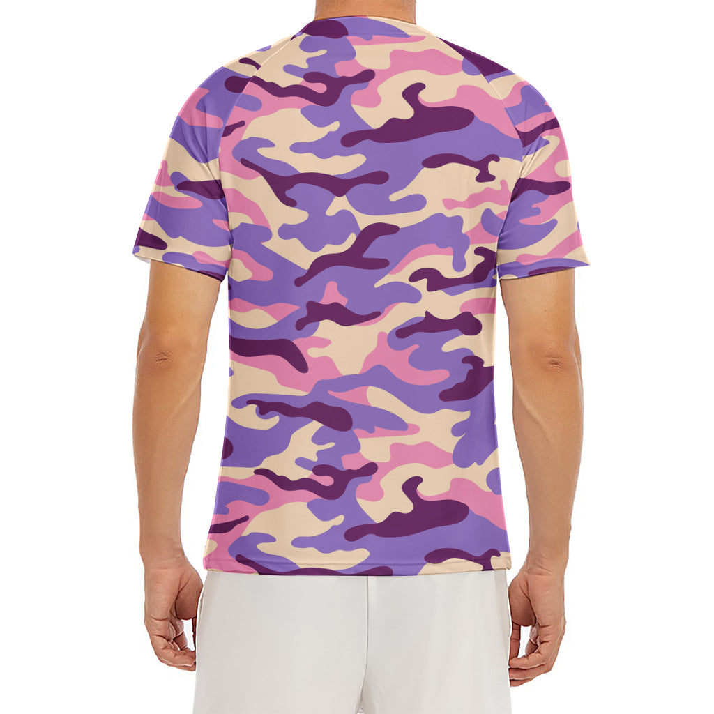 Pastel Purple Camouflage Print Men's Short Sleeve Rash Guard