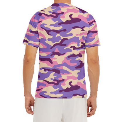 Pastel Purple Camouflage Print Men's Short Sleeve Rash Guard
