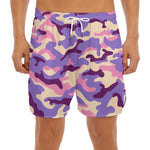 Pastel Purple Camouflage Print Men's Split Running Shorts