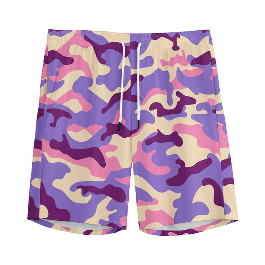 Pastel Purple Camouflage Print Men's Sports Shorts