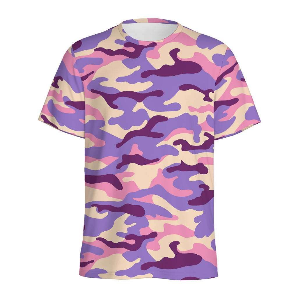 Pastel Purple Camouflage Print Men's Sports T-Shirt