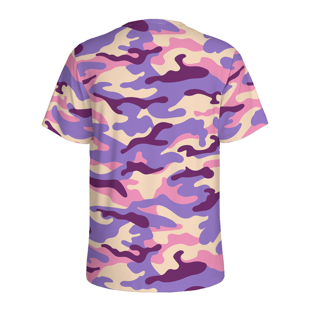 Pastel Purple Camouflage Print Men's Sports T-Shirt