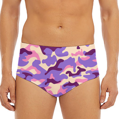 Pastel Purple Camouflage Print Men's Triangle Swim Briefs
