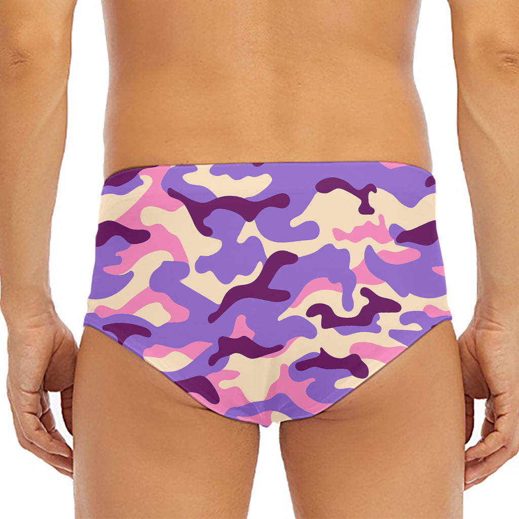 Pastel Purple Camouflage Print Men's Triangle Swim Briefs