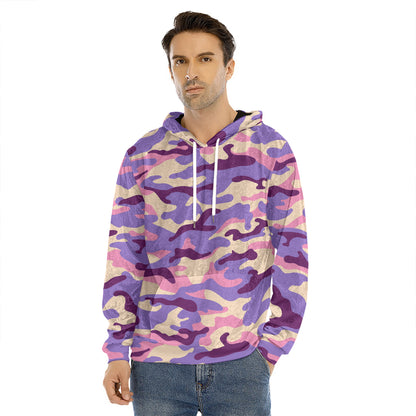 Pastel Purple Camouflage Print Men's Velvet Pullover Hoodie