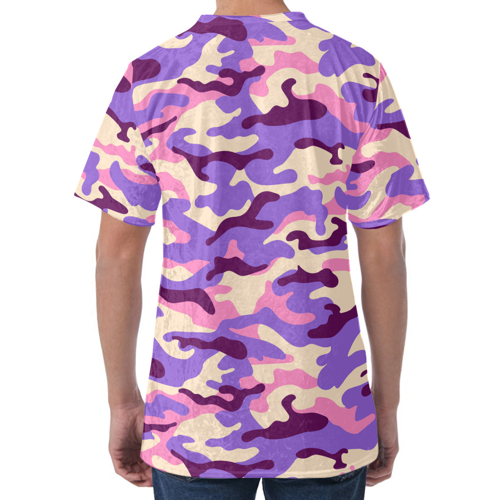 Pastel Purple Camouflage Print Men's Velvet T-Shirt