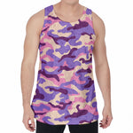 Pastel Purple Camouflage Print Men's Velvet Tank Top