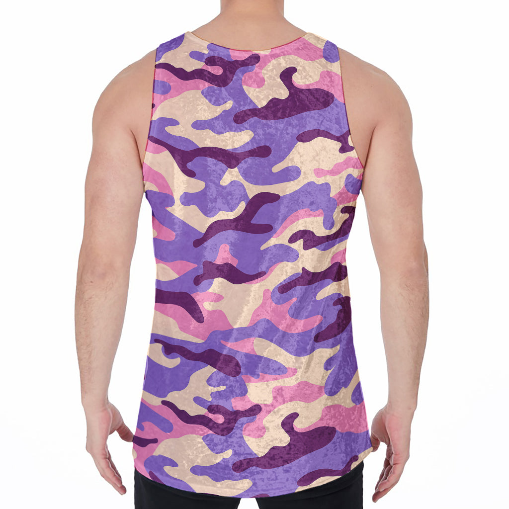 Pastel Purple Camouflage Print Men's Velvet Tank Top