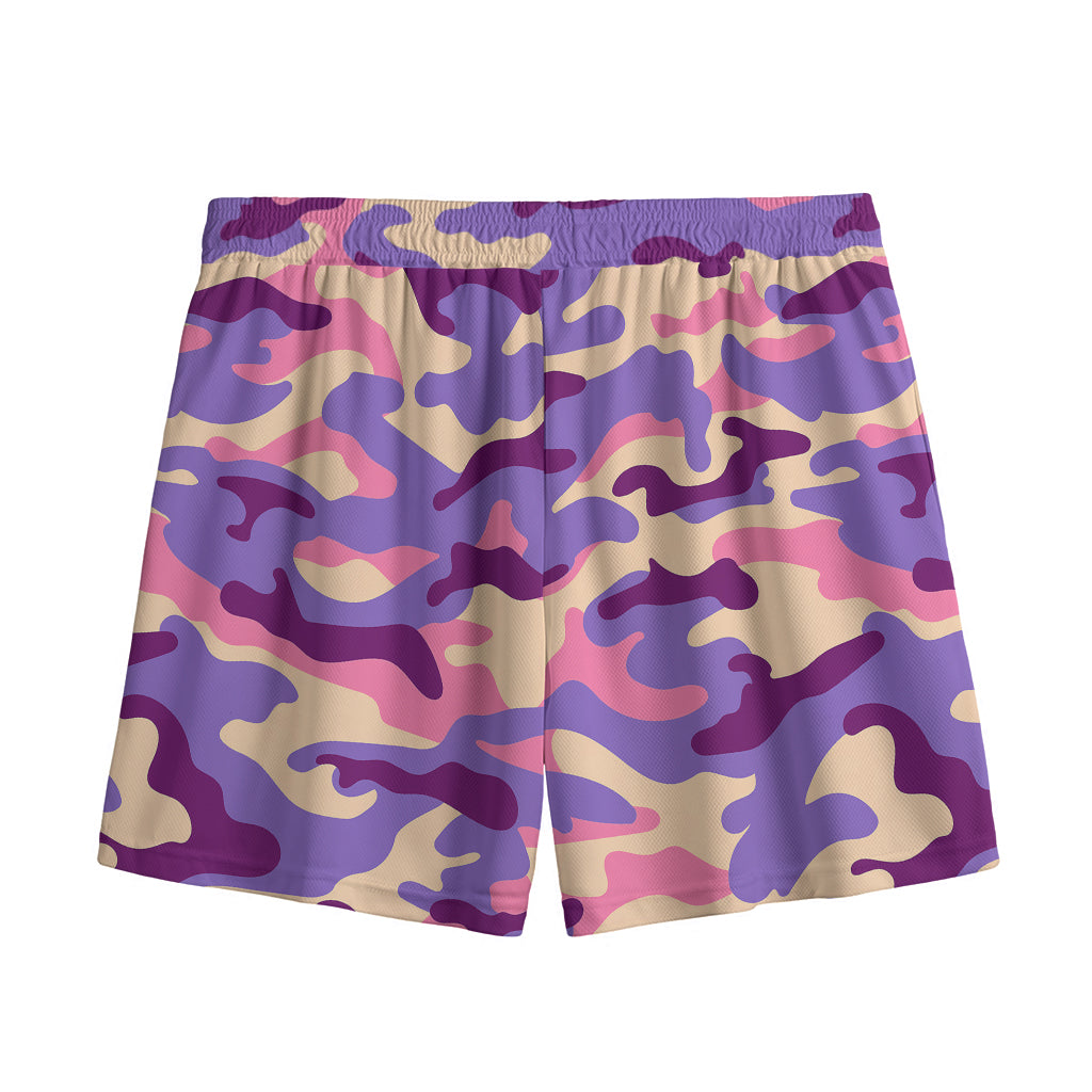Pastel Purple Camouflage Print Mesh Shorts