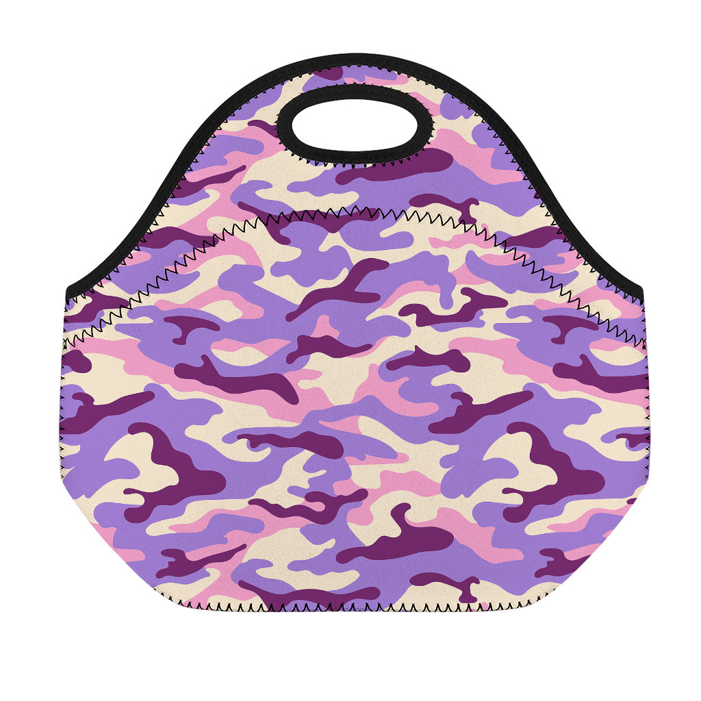 Pastel Purple Camouflage Print Neoprene Lunch Bag