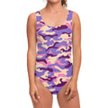 Pastel Purple Camouflage Print One Piece Swimsuit