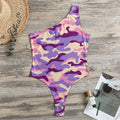 Pastel Purple Camouflage Print One Shoulder Bodysuit
