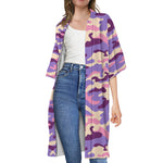 Pastel Purple Camouflage Print Open Front Beach Cover Up