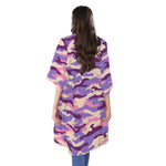 Pastel Purple Camouflage Print Open Front Beach Cover Up