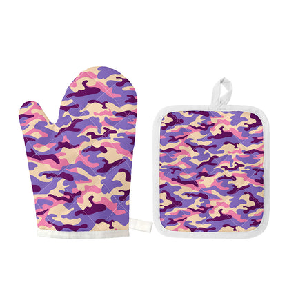 Pastel Purple Camouflage Print Oven Mitt And Pot Holder Set