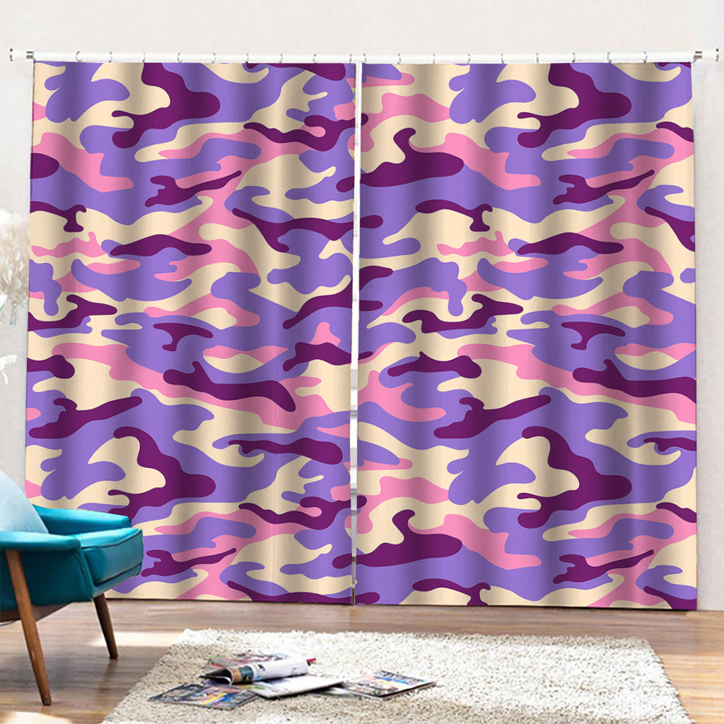 Pastel Purple Camouflage Print Pencil Pleat Curtains
