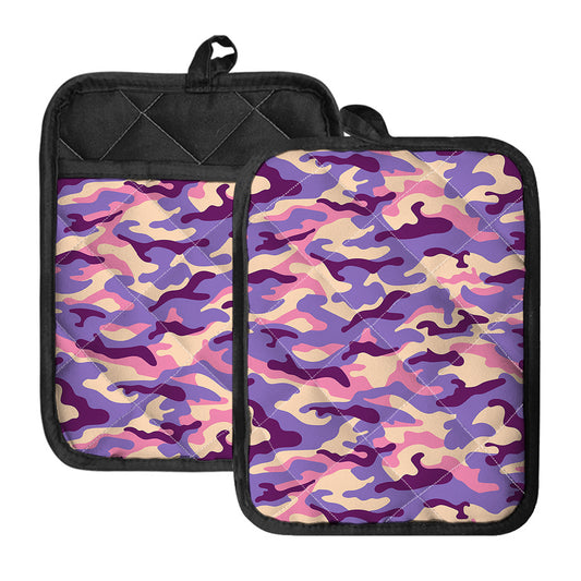 Pastel Purple Camouflage Print Pot Holders With Pocket