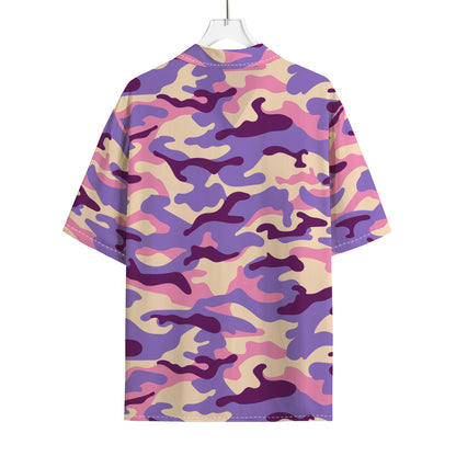 Pastel Purple Camouflage Print Rayon Hawaiian Shirt