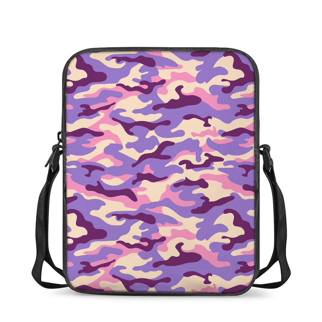 Pastel Purple Camouflage Print Rectangular Crossbody Bag