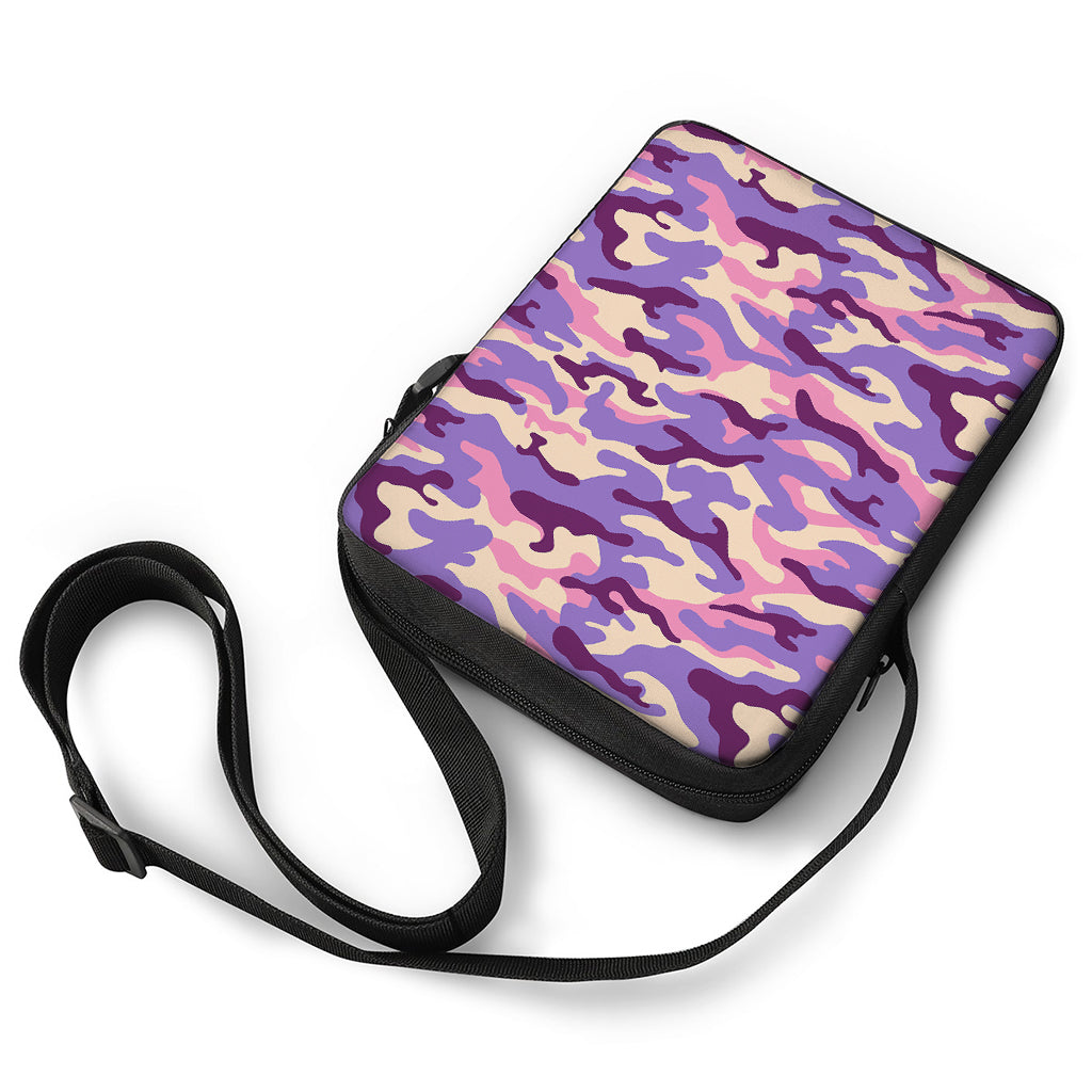 Pastel Purple Camouflage Print Rectangular Crossbody Bag