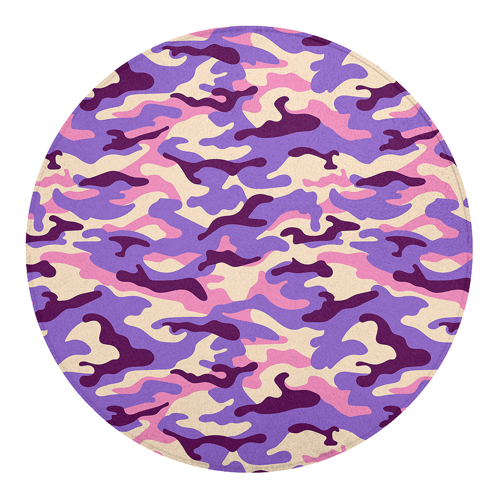 Pastel Purple Camouflage Print Round Blanket