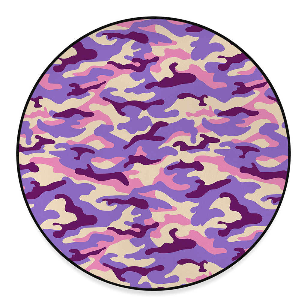 Pastel Purple Camouflage Print Round Floor Mat