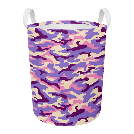 Pastel Purple Camouflage Print Round Laundry Basket