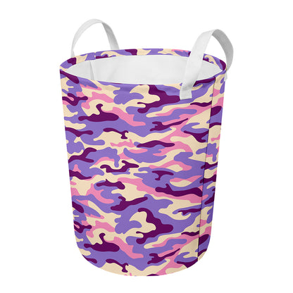 Pastel Purple Camouflage Print Round Laundry Basket