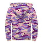 Pastel Purple Camouflage Print Sherpa Lined Zip Up Hoodie