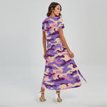 Pastel Purple Camouflage Print Short Sleeve Maxi Dress