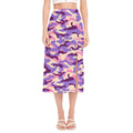 Pastel Purple Camouflage Print Side Slit Midi Skirt