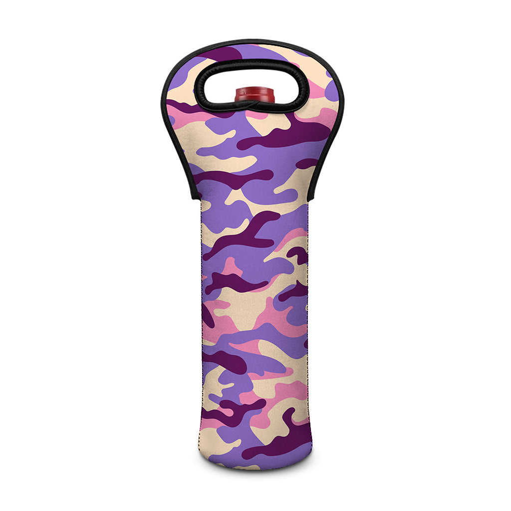 Pastel Purple Camouflage Print Single Neoprene Wine Tote
