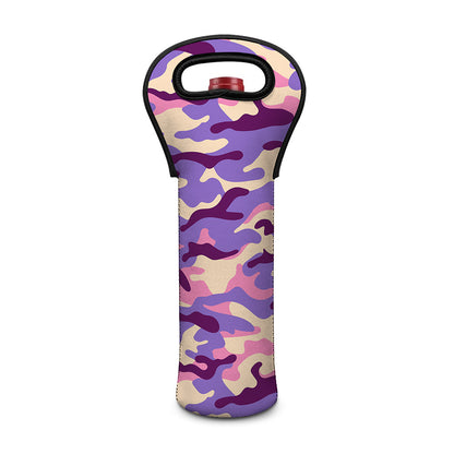 Pastel Purple Camouflage Print Single Neoprene Wine Tote