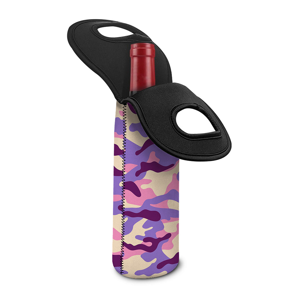 Pastel Purple Camouflage Print Single Neoprene Wine Tote