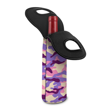 Pastel Purple Camouflage Print Single Neoprene Wine Tote