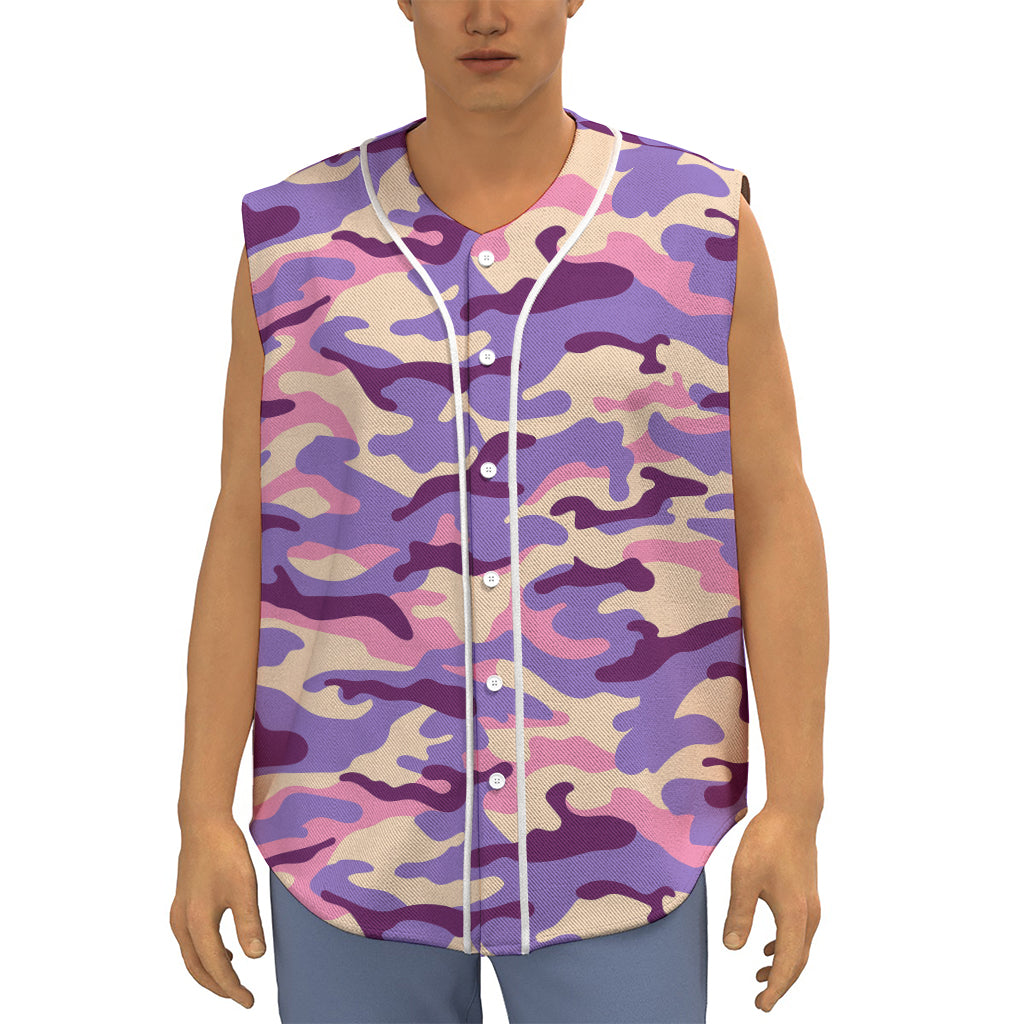 Pastel Purple Camouflage Print Sleeveless Baseball Jersey