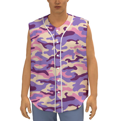 Pastel Purple Camouflage Print Sleeveless Baseball Jersey