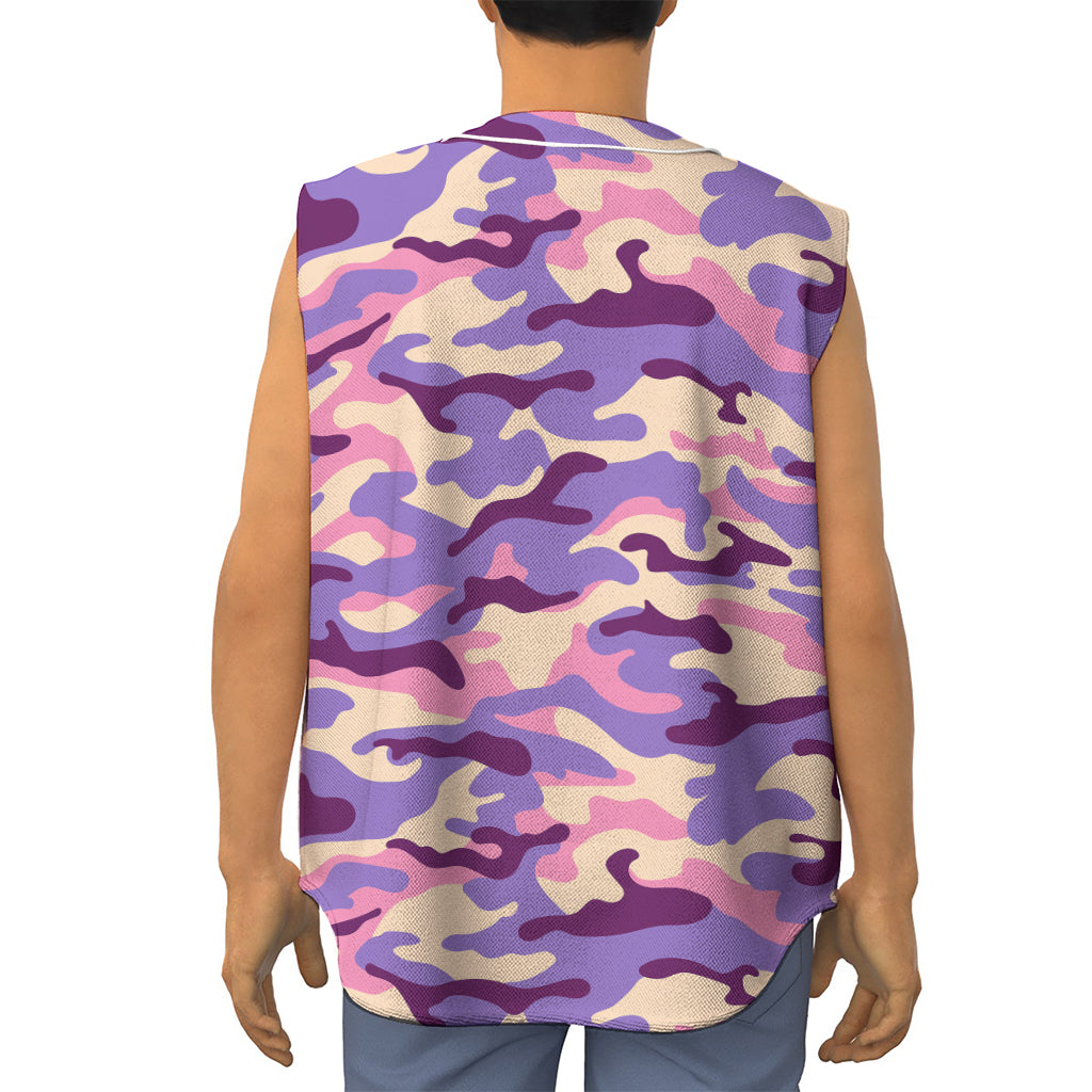 Pastel Purple Camouflage Print Sleeveless Baseball Jersey