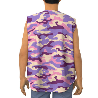 Pastel Purple Camouflage Print Sleeveless Baseball Jersey