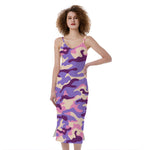 Pastel Purple Camouflage Print Slim Fit Midi Cami Dress