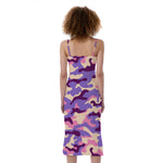 Pastel Purple Camouflage Print Slim Fit Midi Cami Dress