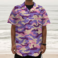 Pastel Purple Camouflage Print Textured Short Sleeve Shirt