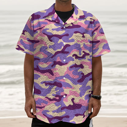 Pastel Purple Camouflage Print Textured Short Sleeve Shirt