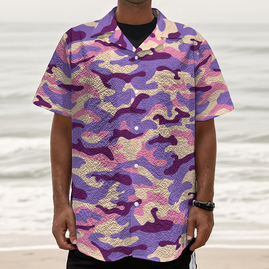 Pastel Purple Camouflage Print Textured Short Sleeve Shirt