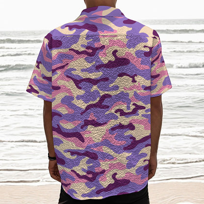 Pastel Purple Camouflage Print Textured Short Sleeve Shirt