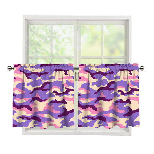 Pastel Purple Camouflage Print Tier Curtains
